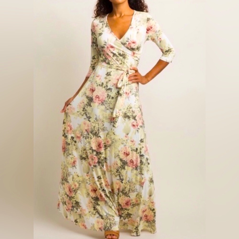 PinkBlush Maternity Nursing Dress Plus Size Ivory Pink Floral Photos